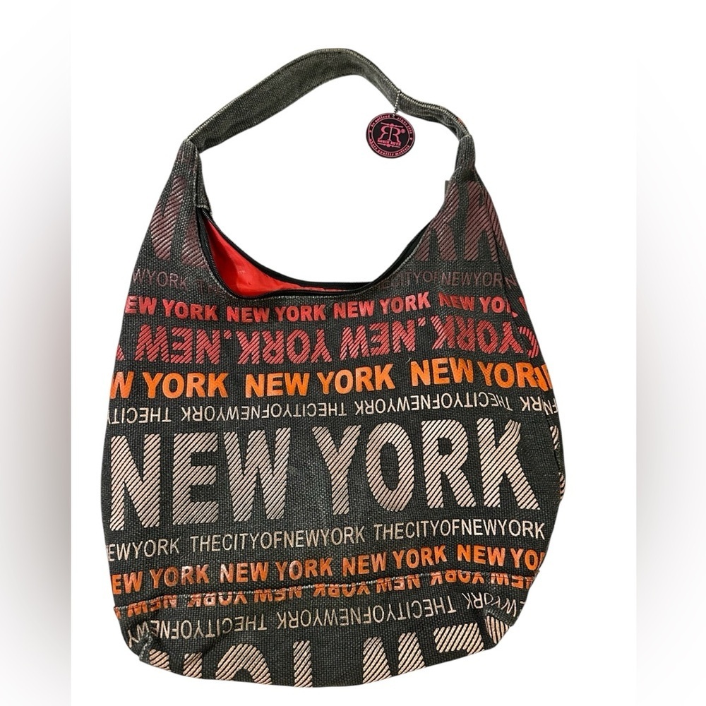 A327 Robin Ruth New York Large Canvas Graphic Hobo Bag Tote Closure Multicolor